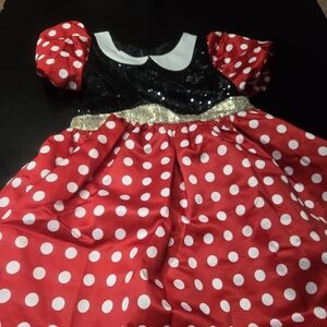 Disney Red Polka Dot Dress with Gold Trim Size 160(Girls 10-12)